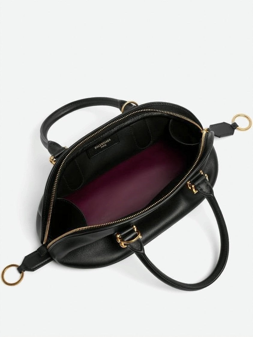 Balenciaga Smooth Leather Oval Bowling Bag With Signature Accents