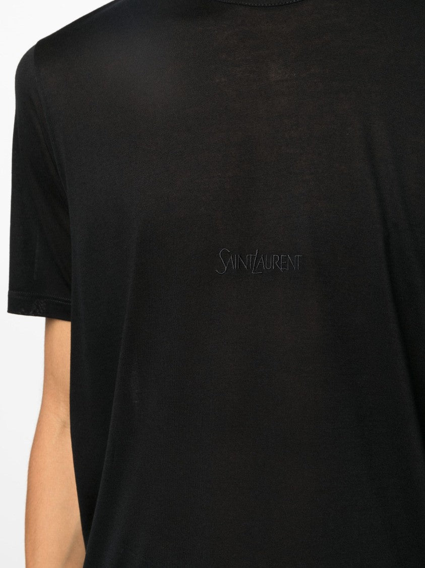 Saint Laurent Black Viscose Crew Neck T-Shirt