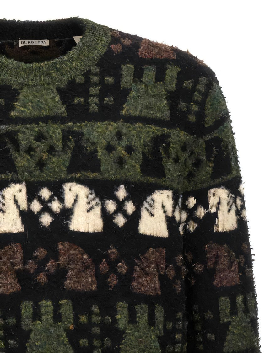 Burberry Horse Motif Patterned Wool Blend Sweater