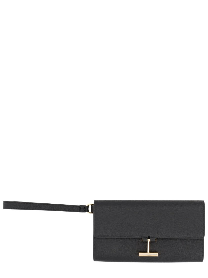 Tom Ford Tara Leather Minimalist Clasp Clutch