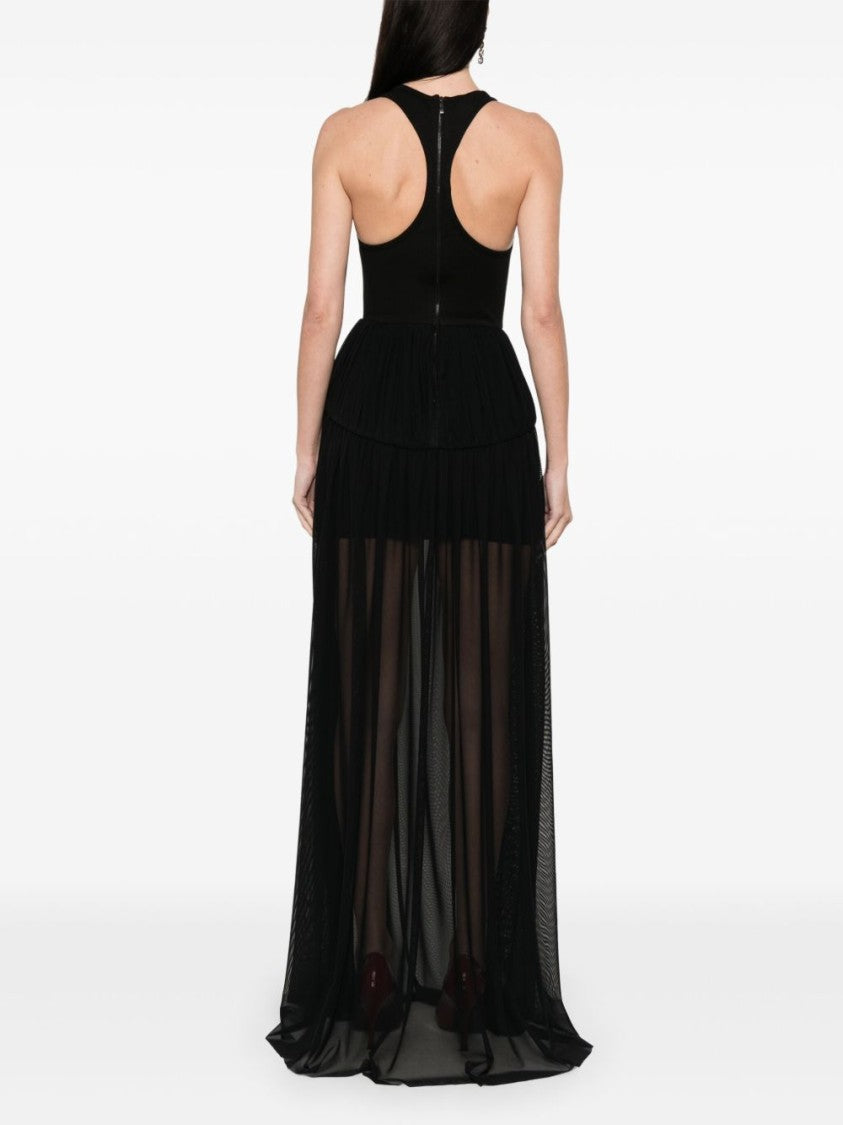 David Koma Pleated Evening Dress With U-Neck And Racerback Design