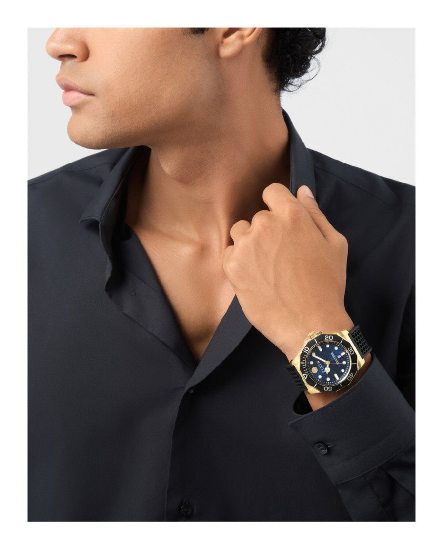 Philipp Plein Aquastorm Bracelet Watch With Blue Guilloche Dial And Textured Strap