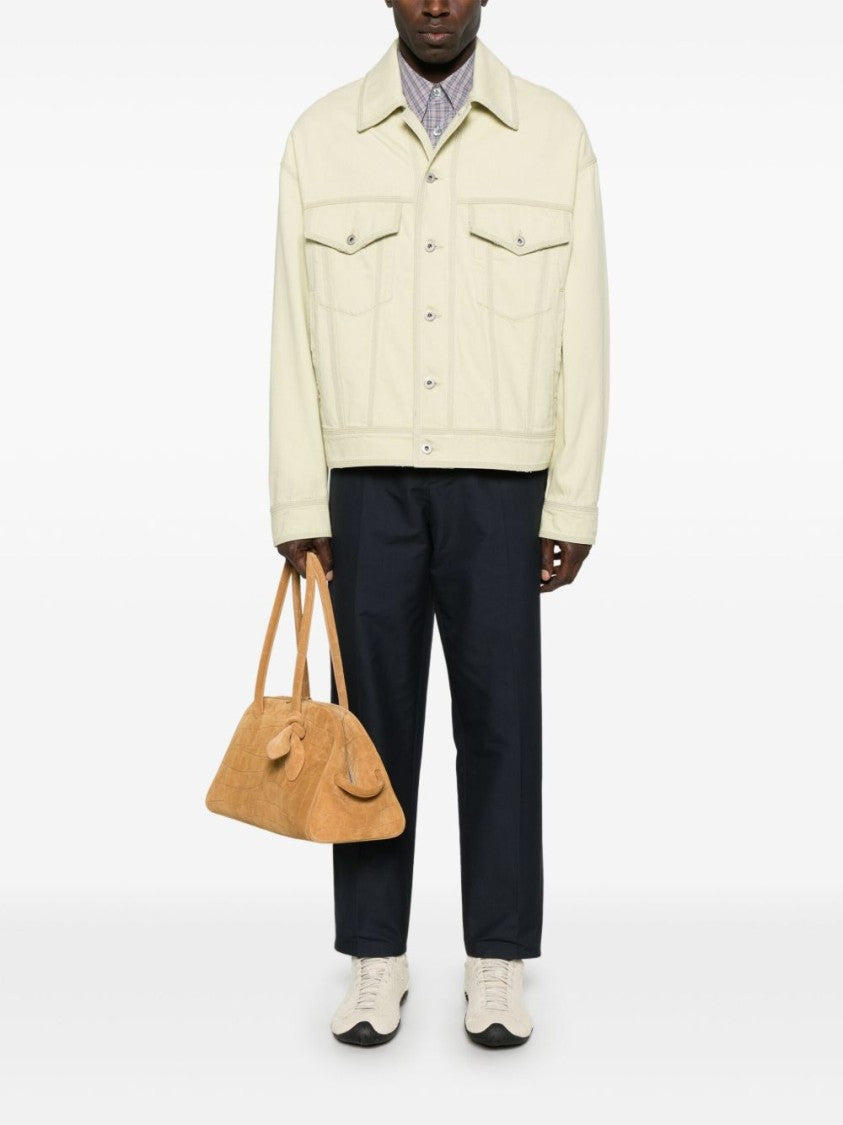 Jil Sander Tapered Blue Cotton Gabardine Trousers With Elasticated Waistband