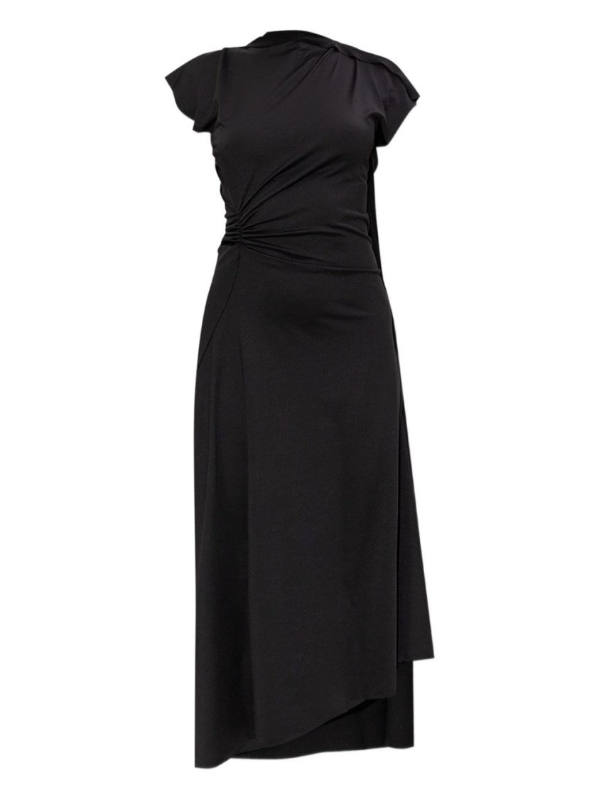Victoria Beckham Asymmetrically Draped Black Midi Dress With Soft Ruching