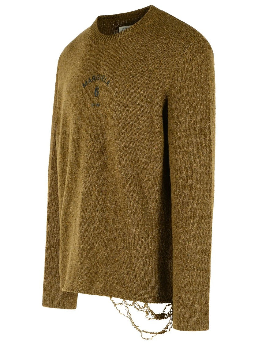 Mm6 By Maison Margiela Green Ribbed Crewneck Wool-Blend Sweater