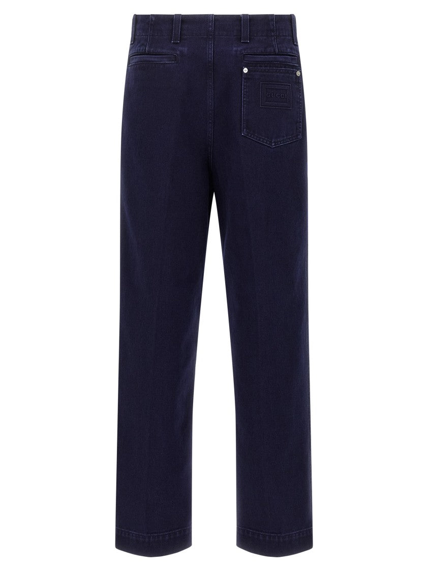 Gucci Washed Cotton Denim Jeans With Stretched Pleat Detail