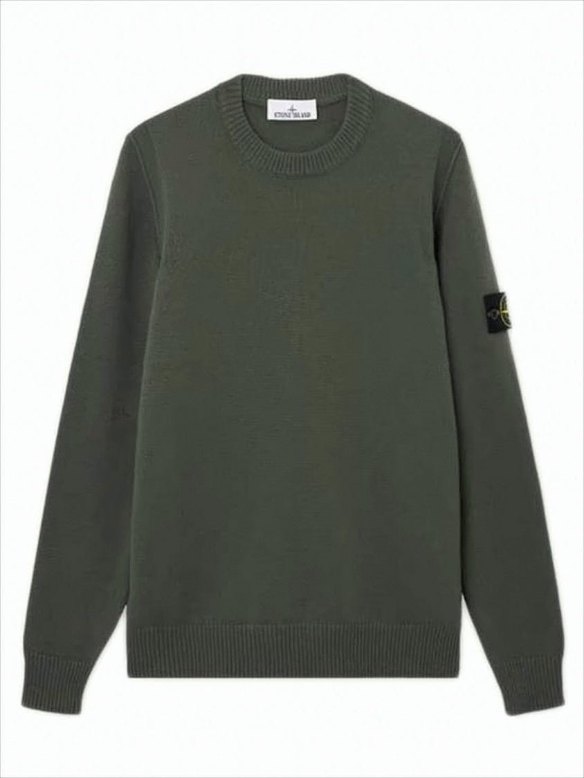 Stone Island Crew Neck Wool-Polyamide Blend Sweater With Signature Patch