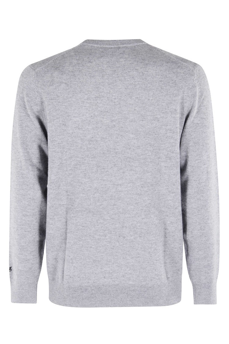 Mc2 Saint Barth Grey Light Ribbed-Collar Sweater