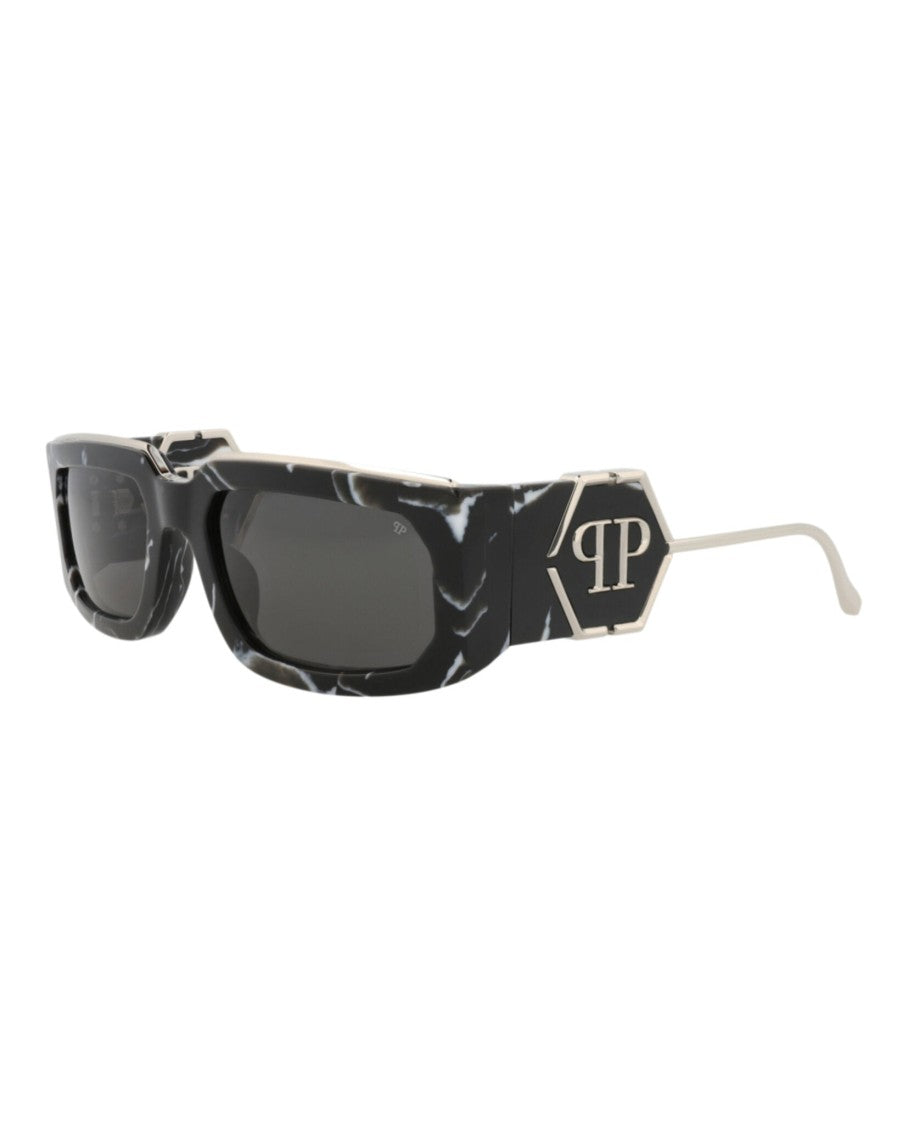 Philipp Plein Bold Square-Frame Metal Sunglasses With Distinctive Hexagonal Logo