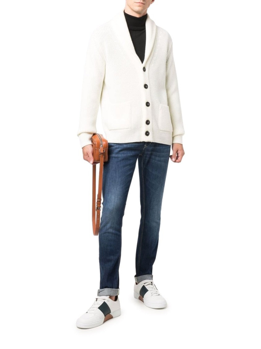 Drumohr White Shawl Collar Knitted Cardigan