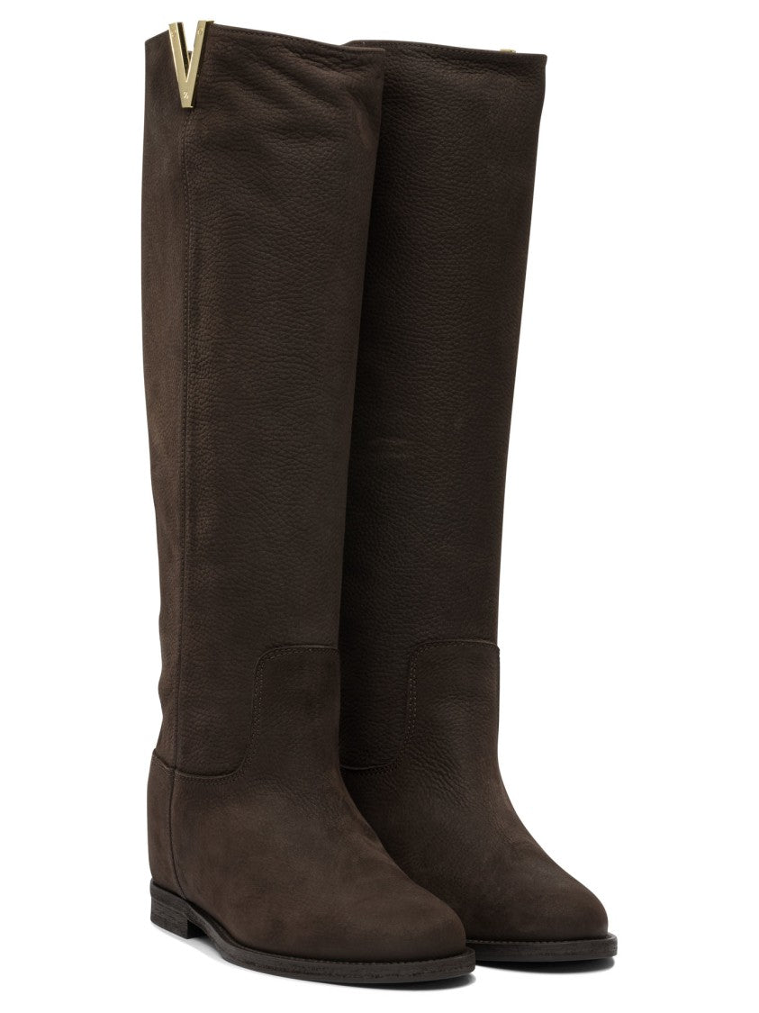Via Roma 15 Brown Leather Ankle Boots With Minimalist Design