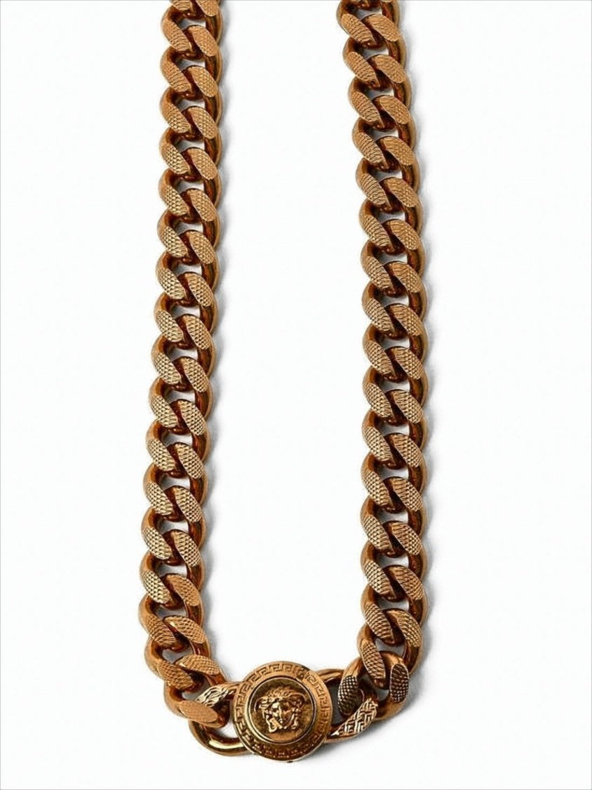 Versace Textured Gold-Tone Metal Chain Necklace With Medusa Clasp