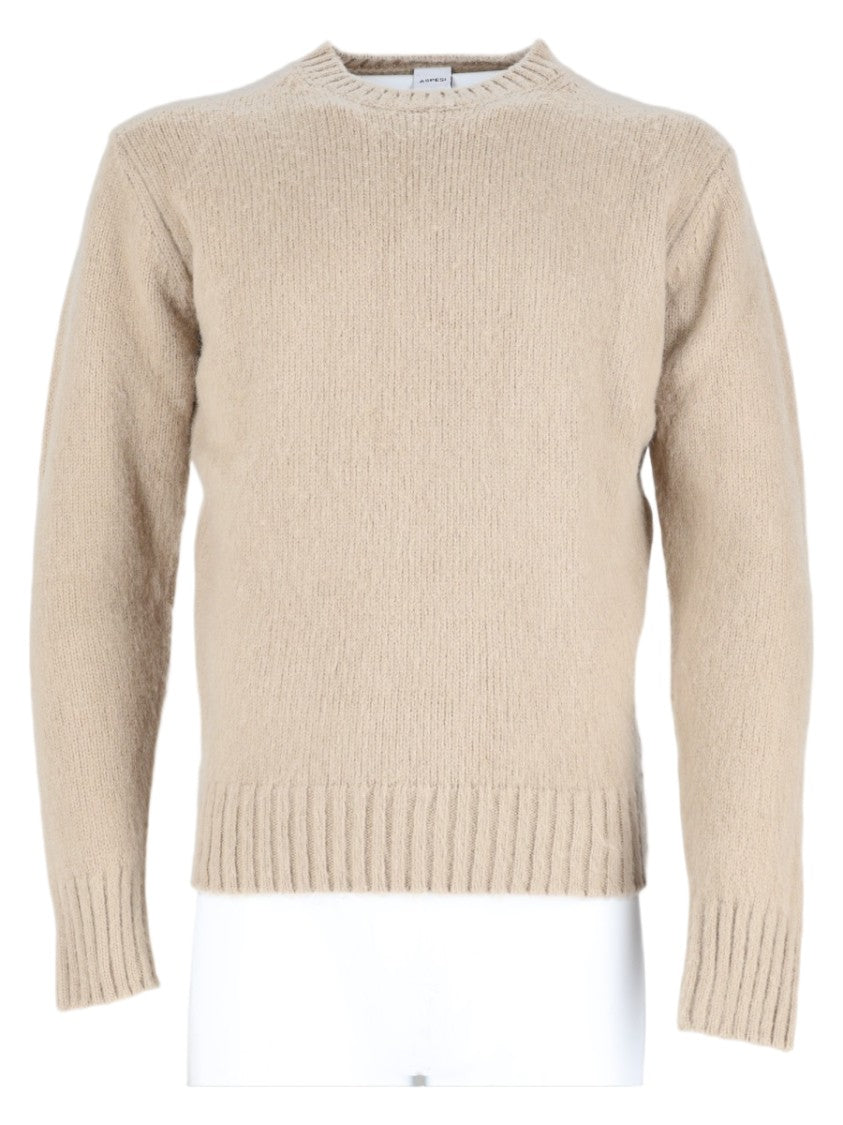Aspesi Beige Wool Crewneck Ribbed Sweater