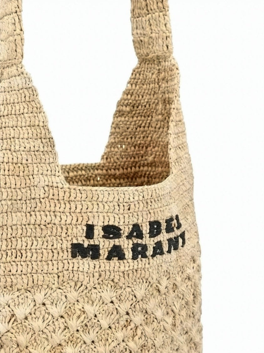 Isabel Marant Woven Raffia Shoulder Bag With Embroidered Logo