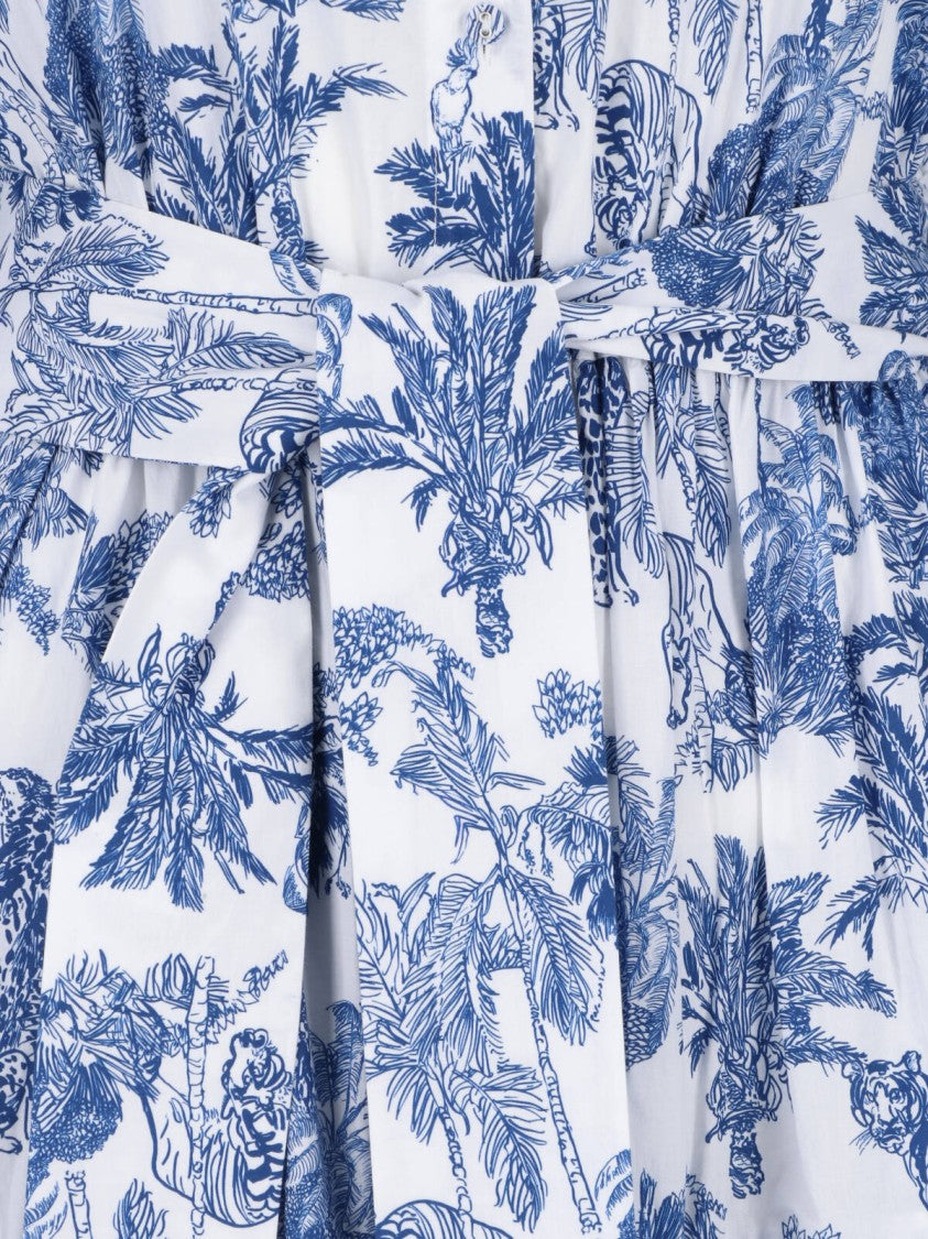 Mc2 Saint Barth Midi Dress With Tiered Skirt And Botanical Print