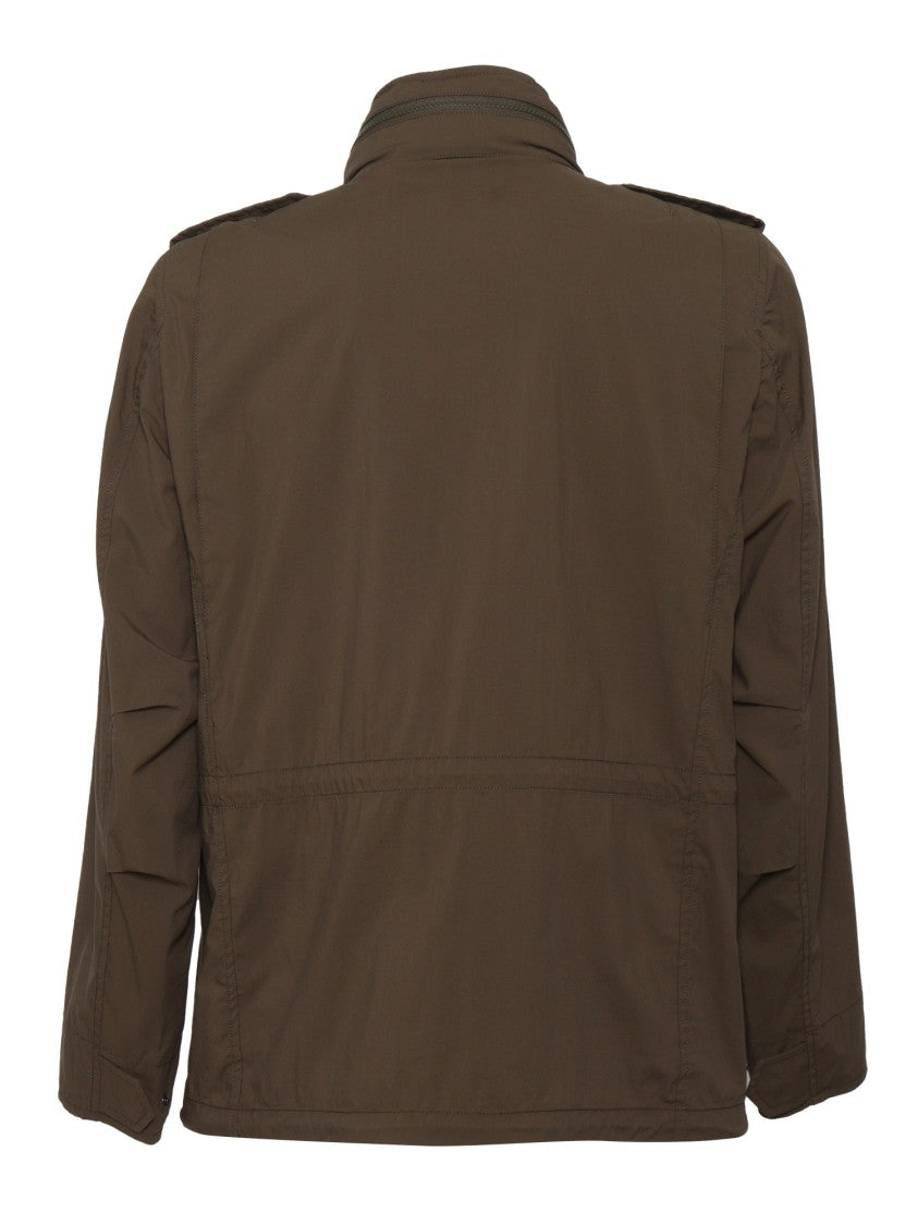 Aspesi Structured High Collar Brown Jacket With Multiple Pockets