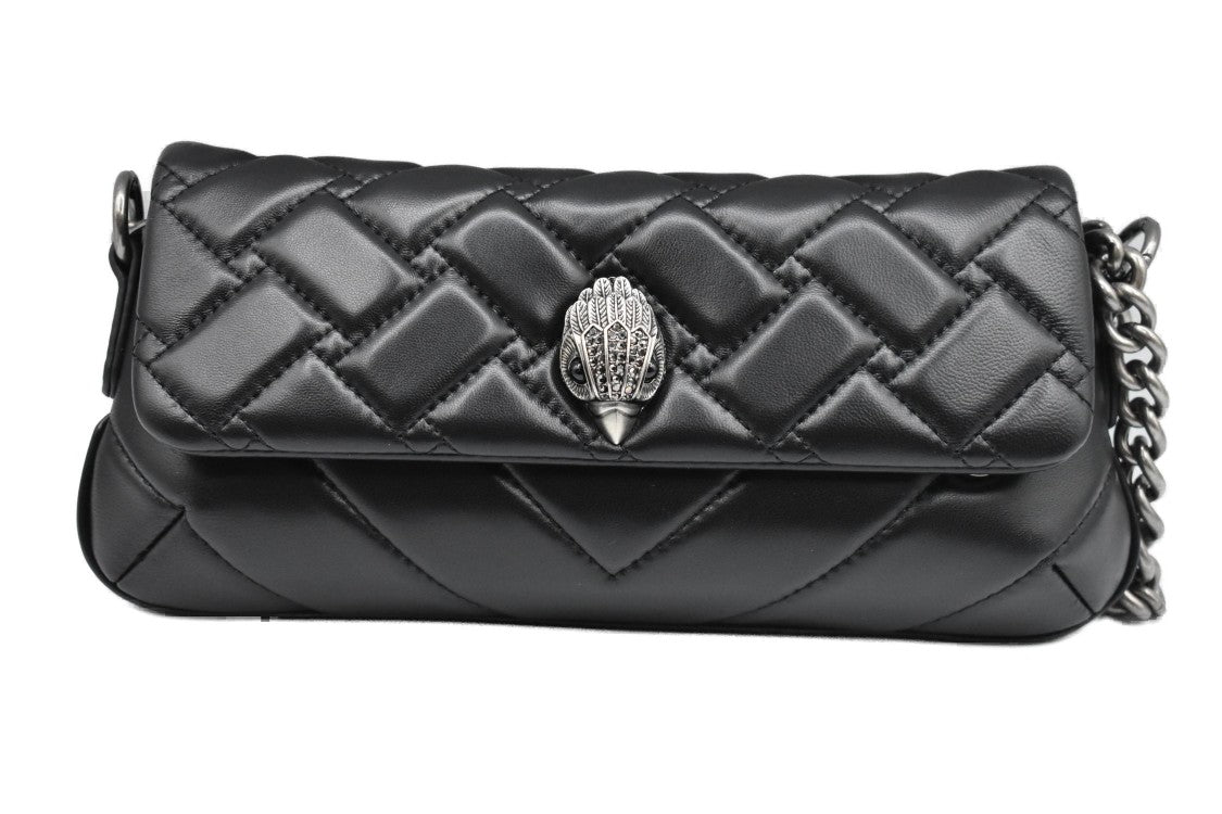 Kurt Geiger Quilted Black Handbag With Decorative Clasp And Chain Strap