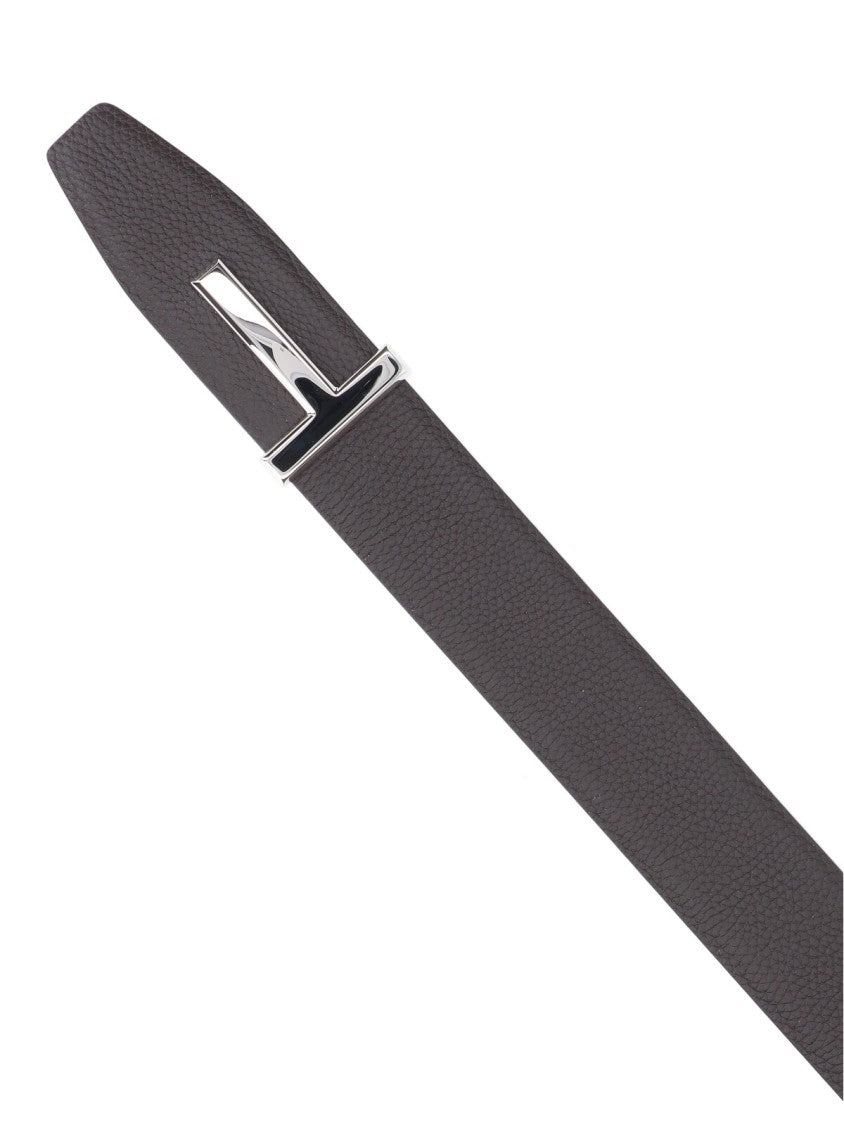 Tom Ford Dark Brown T Icon Hammered Leather Belt