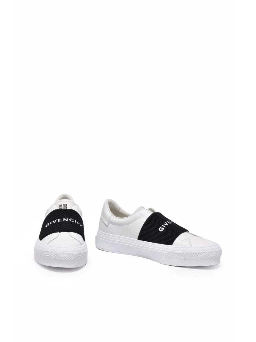 Givenchy White/Black Leather-Blend Slip-On Sneakers