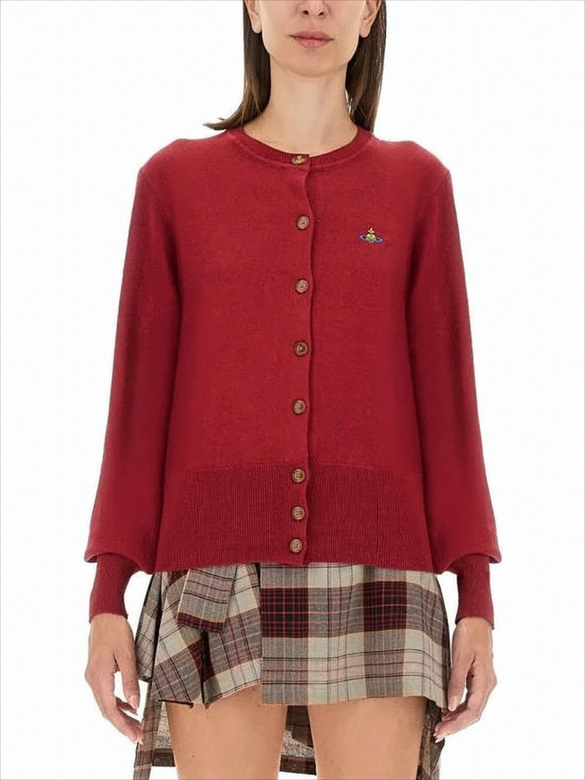 Vivienne Westwood Classic Red Cashmere Blend Cardigan With Embroidered Emblem
