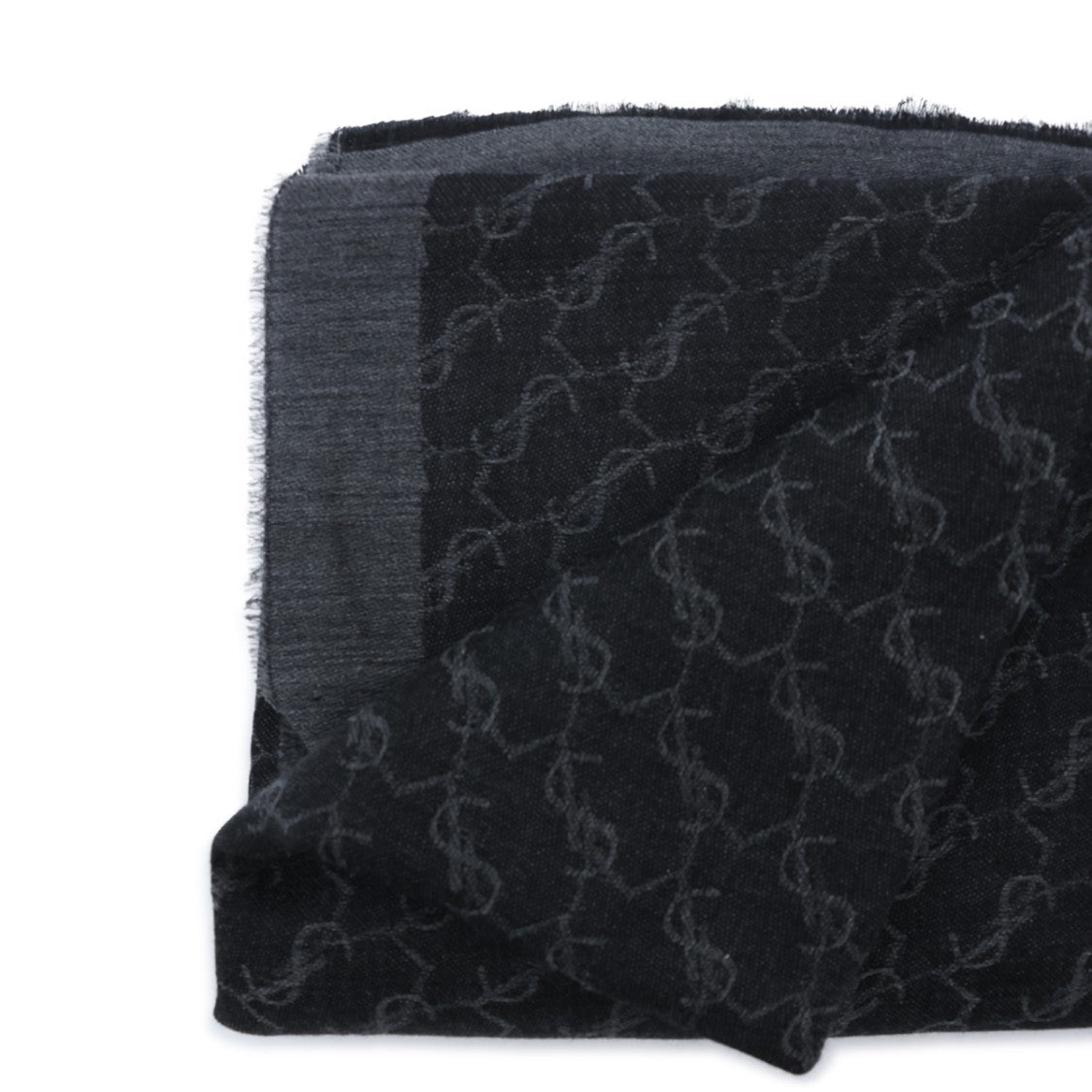 Saint Laurent Black Monogram Wool-Silk Scarf