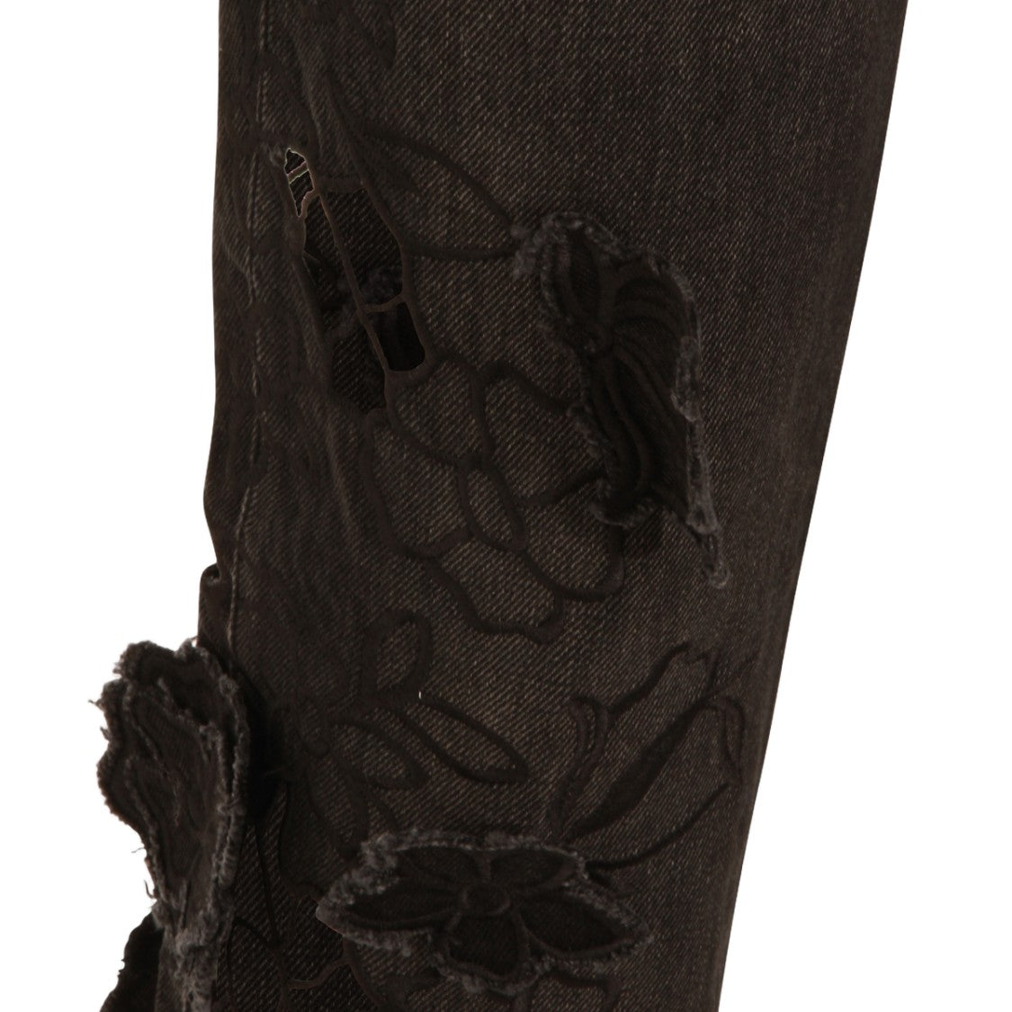 Blumarine Slim Fit Black Jeans With Floral Appliqués