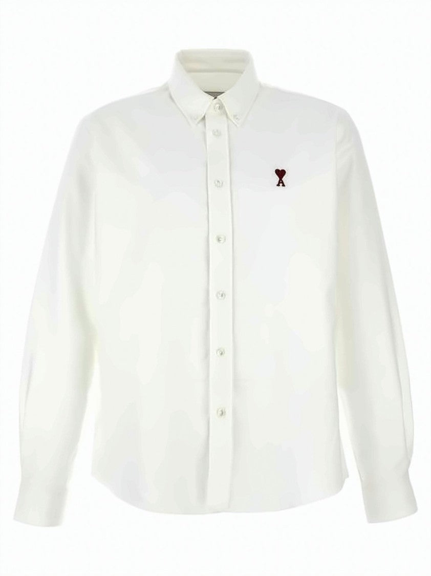 Ami Paris Classic Button-Up Shirt With Embroidered Detail