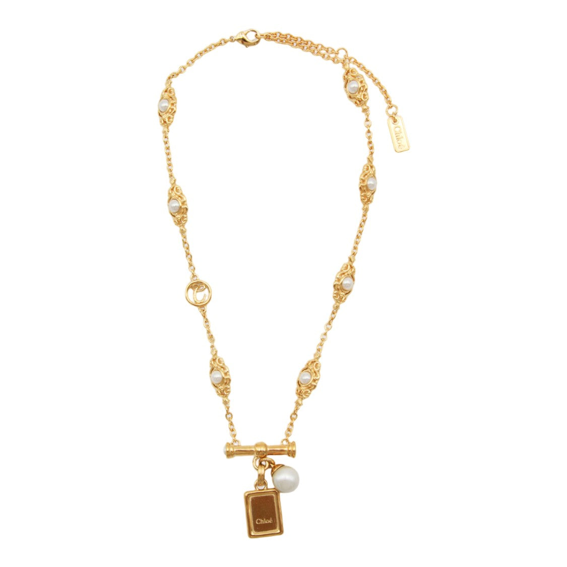 Chloé Gold-Tone Chain Necklace With Ornamental Links And Pearl Charms