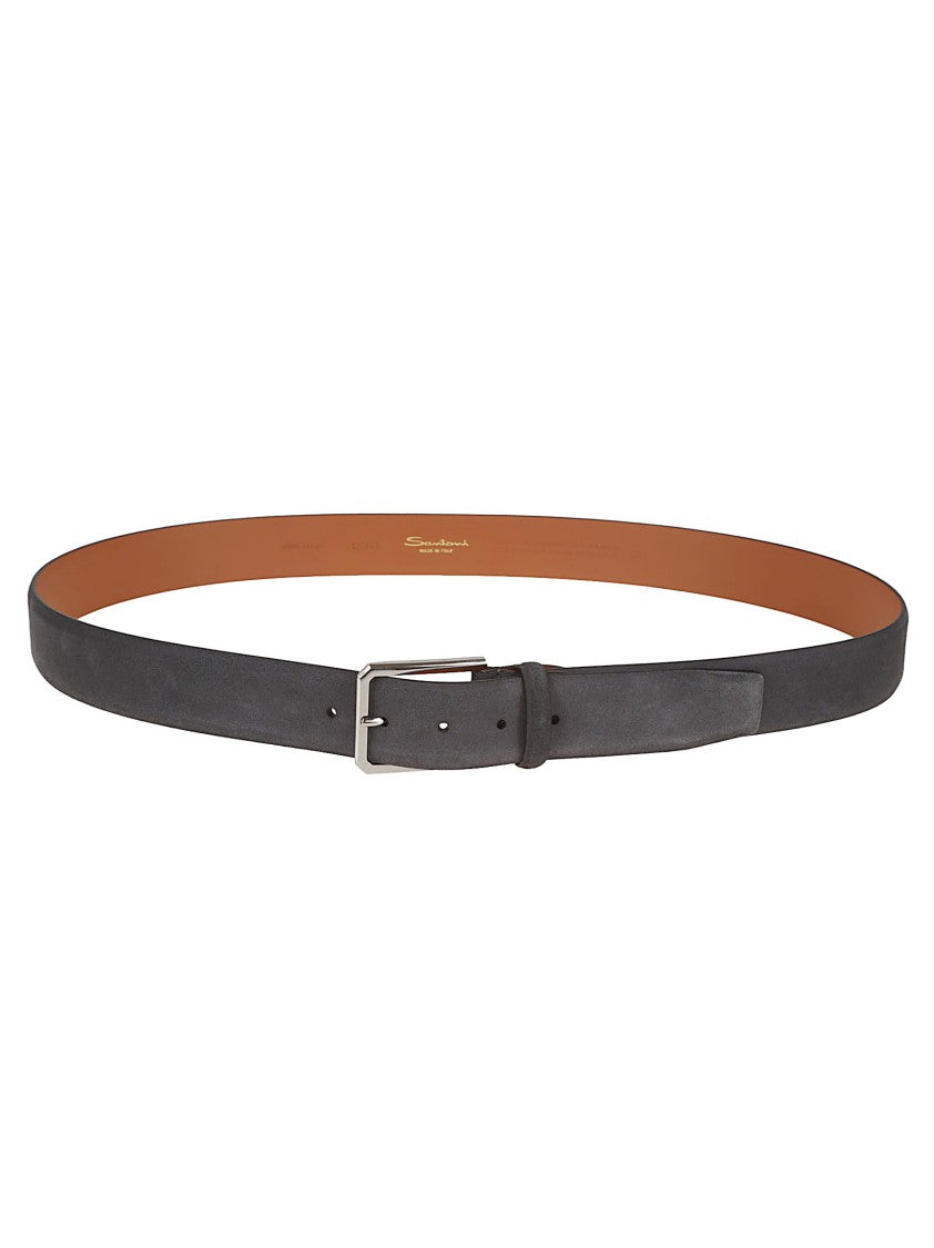 Santoni Smooth Leather Belt With Polished Metal Buckle