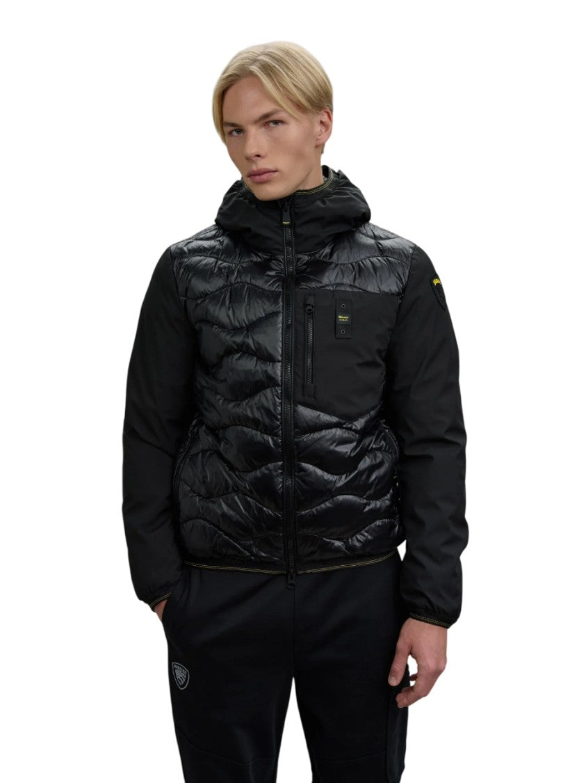 Blauer Black Quilted Insulated Coat With Neoprene Sleeves