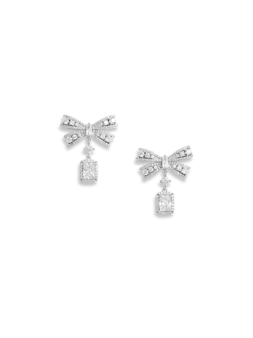 Self-Portrait Crystal-Embellished Bow Drop Earrings