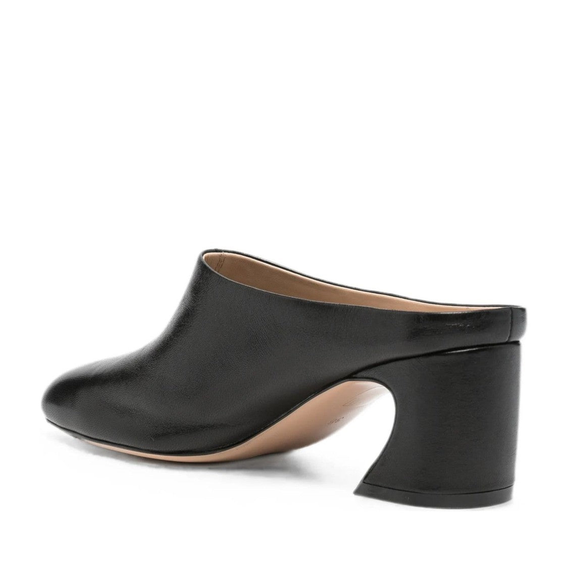 Adrianna Feretti Black Smooth Leather Block Heel Mule Slippers