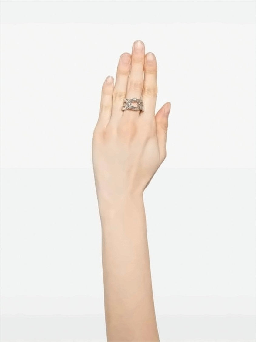 Jil Sander Sculptural Interlocking Chain-Link Silver Ring