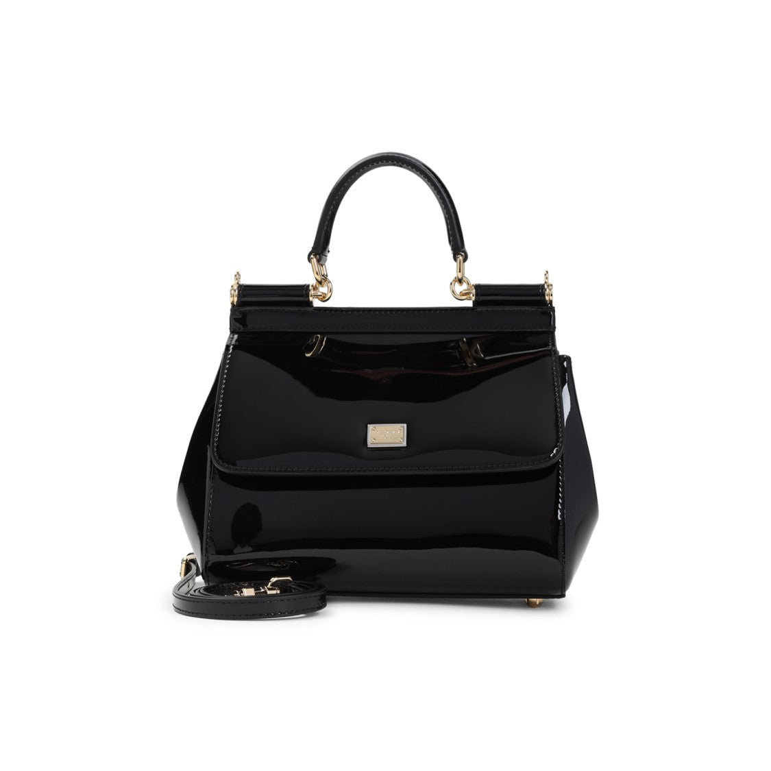 Dolce & Gabbana Sicily Black Patent Calf Leather Handbag