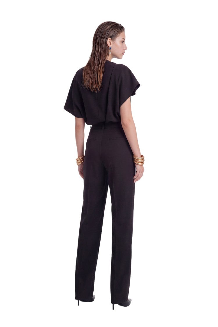 Saiid Kobeisy Tailored Jet Black Gabardine Satin High-Waisted Pants