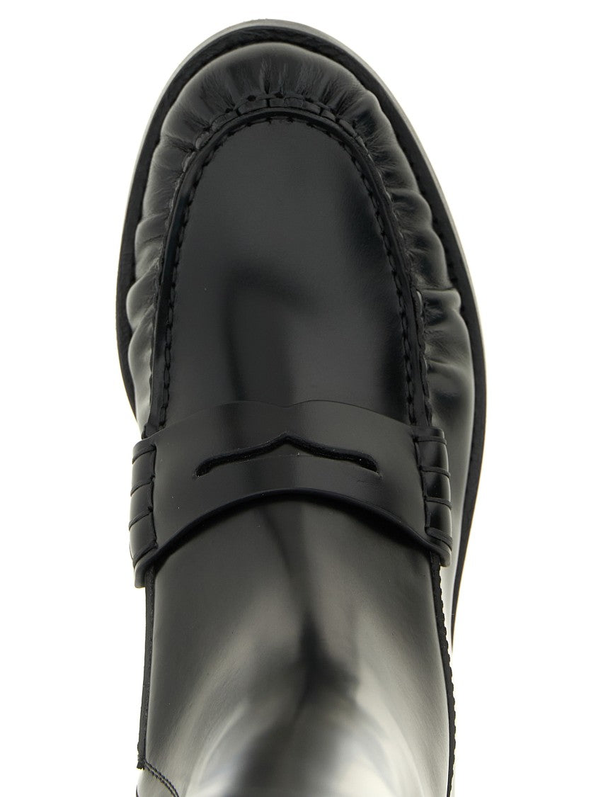Prada Moccasin-Style High Boots In Brushed Calf Leather