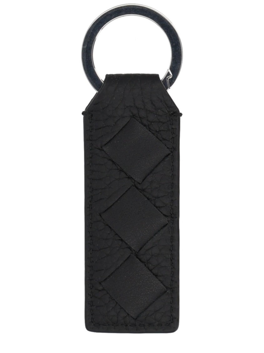 Bottega Veneta Tab Textured Woven Leather Keychain