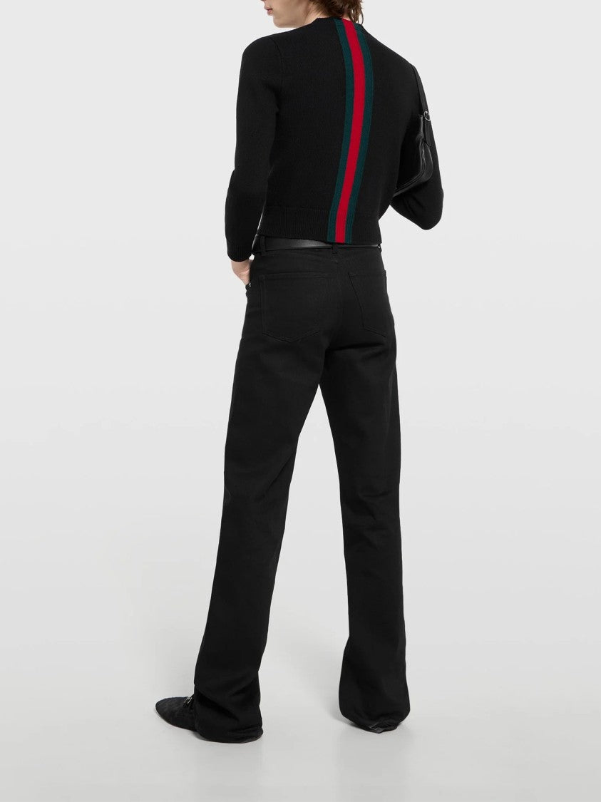 Gucci Black Knit Sweater Red/Green Vertical Stripes