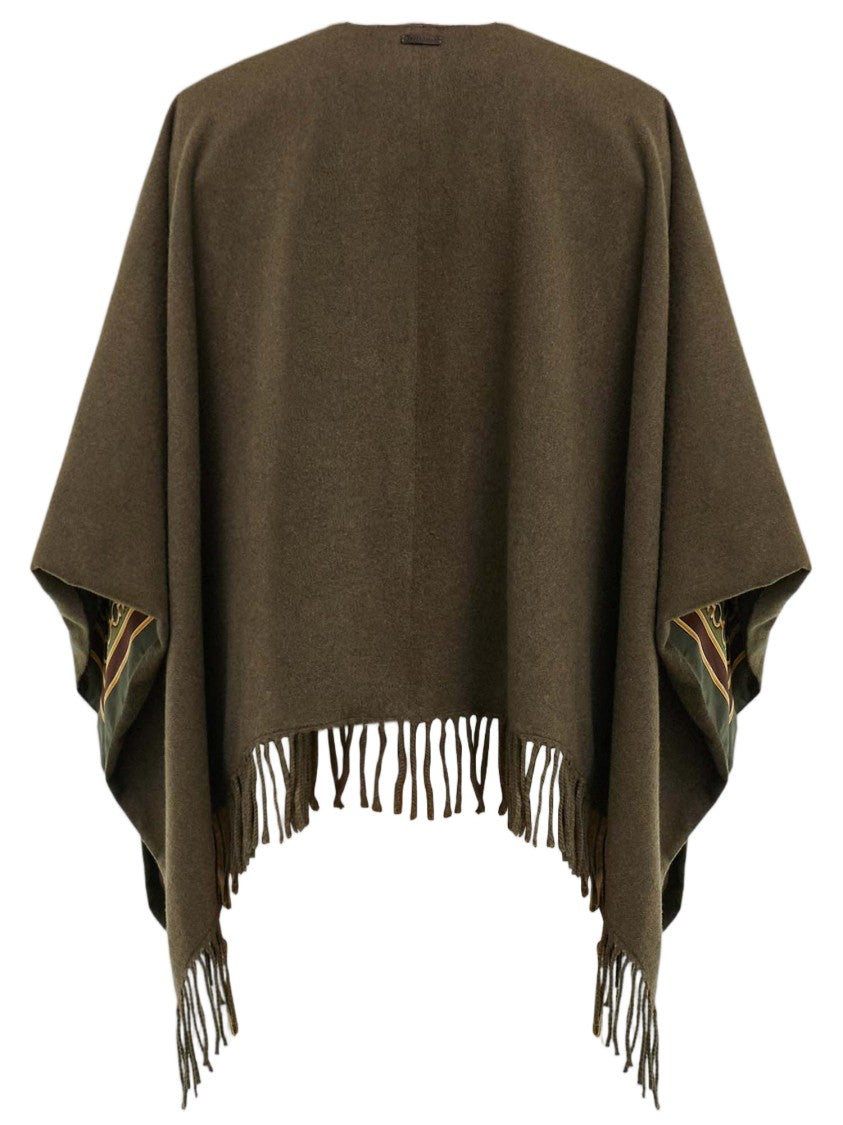 Salvatore Ferragamo Cashmere Blend Cape With Fringed Edges And Intricate Silk Lining