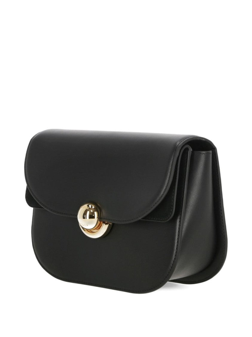 Furla Smooth Black Calf Leather Foldover Top Bag