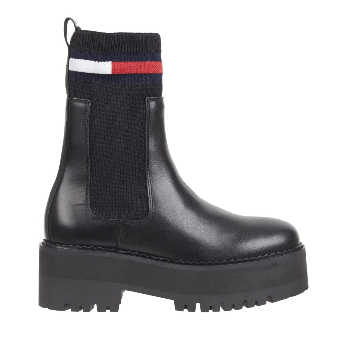 Tommy Jeans Black Chunky Flatform Ribbed Collar Chelsea Boots