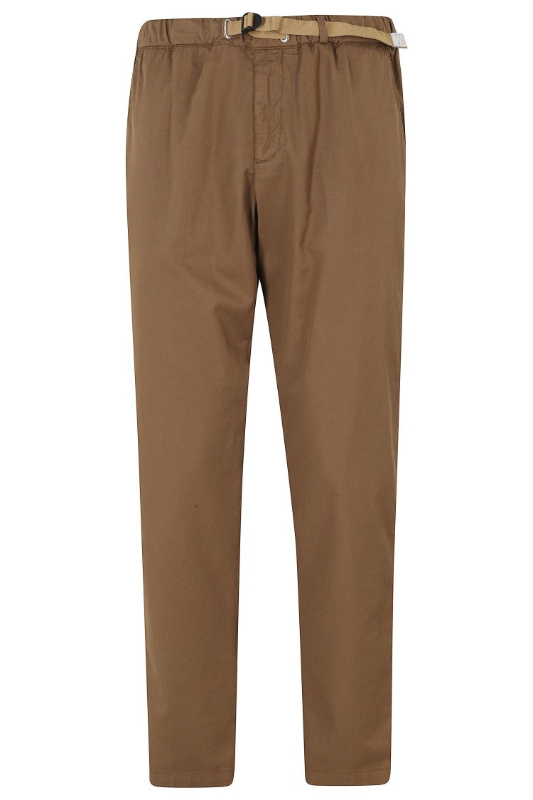 White Sand Tobacco Elastic Waistband Drawstring Cotton-Blend Straight-Leg Pants