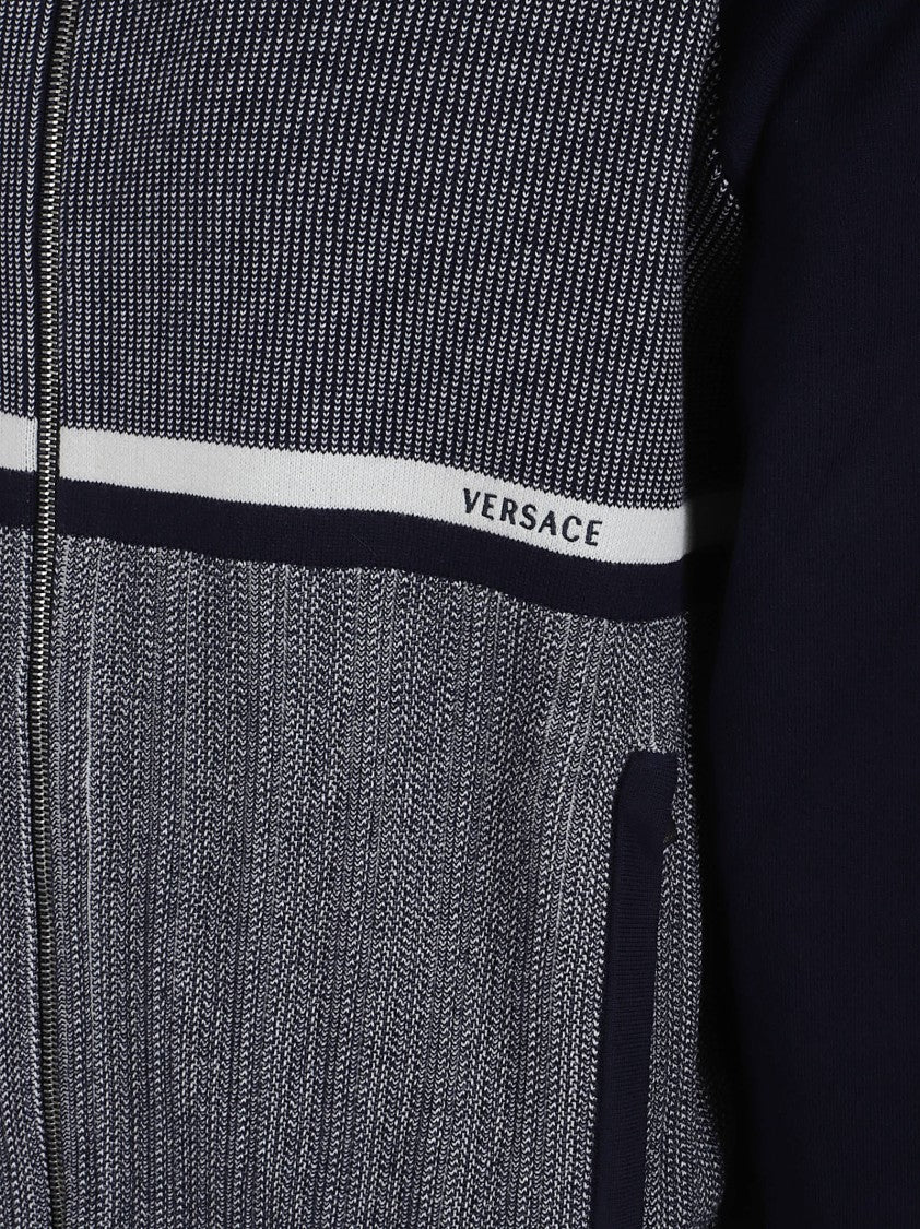 Versace Textured Knit Sweater With Zip-Up Front And High Collar