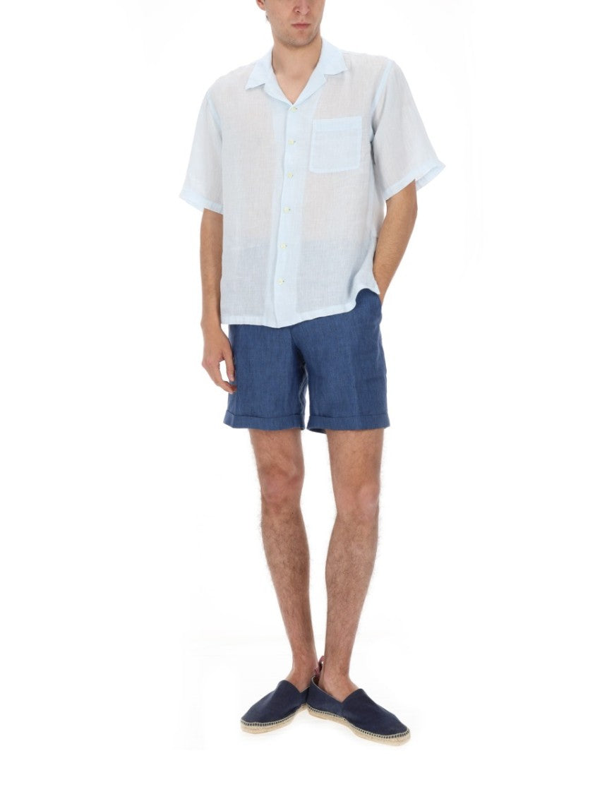 120% Lino Relaxed Linen Camp Collar Casual Shirt