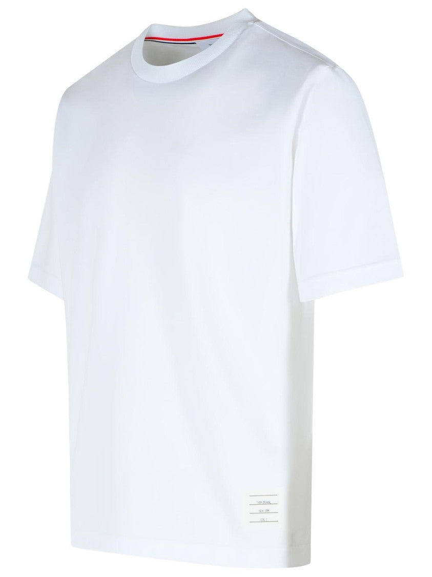 Thom Browne White Cotton T-Shirt With Tricolor Stripe Detail