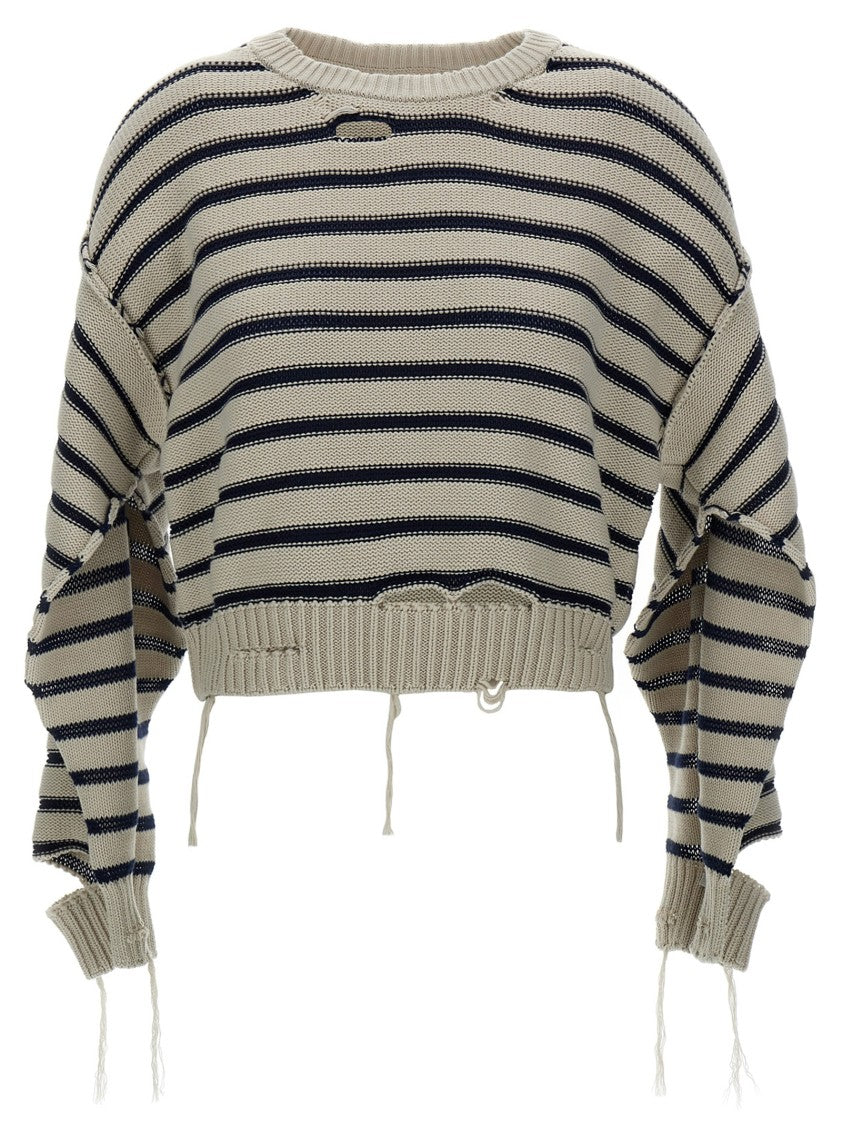 Mm6 By Maison Margiela Cropped Distressed Cotton Sweater