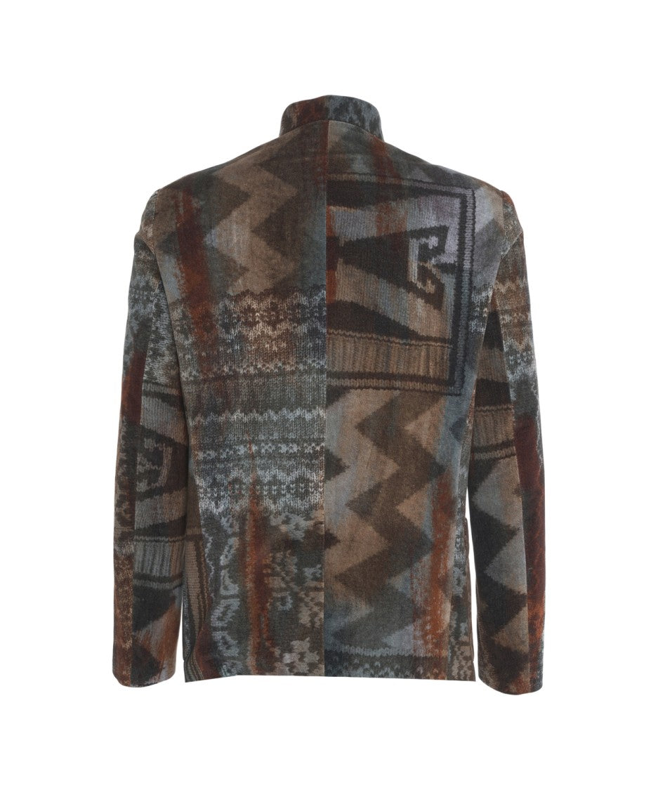 Luis Trenker Patchwork Knit Blazer With Stand-Up Collar And Artistic Flair