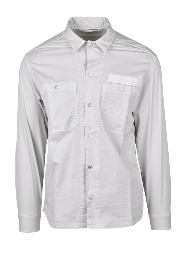 Replay Light Grey Cotton Lyocell Elastane Shirt