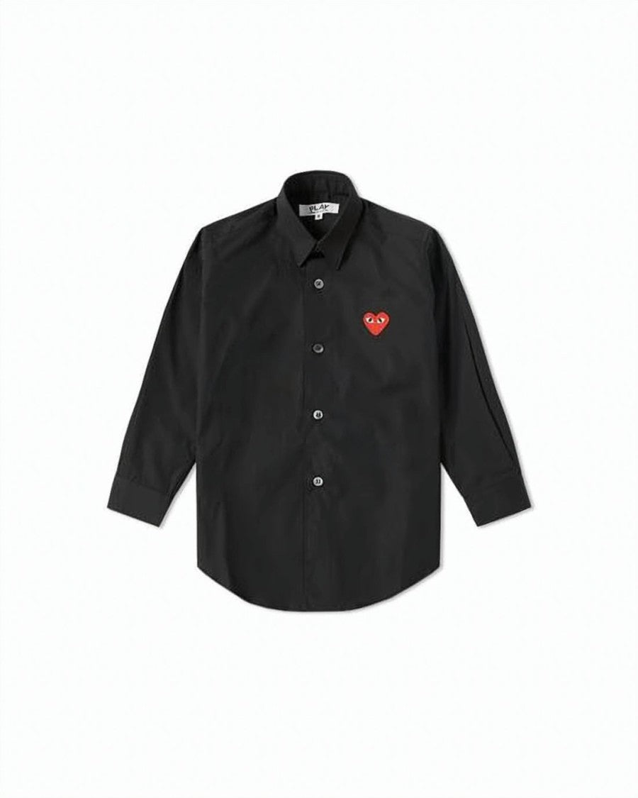 Comme Des Garçons Black Button-Up Shirt With Red Heart Patch