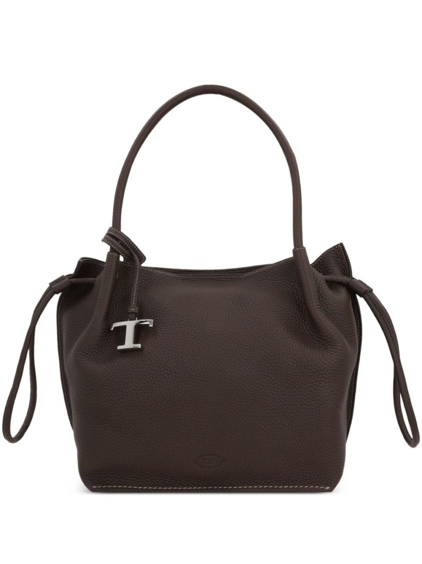 Tod's Structured Pebbled Leather Handbag With Silver-Tone Charm